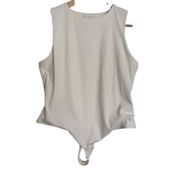 House Of Harlow Stretch 90's Bodysuit Size Large Ivory Ribbed - Picture 1 of 8